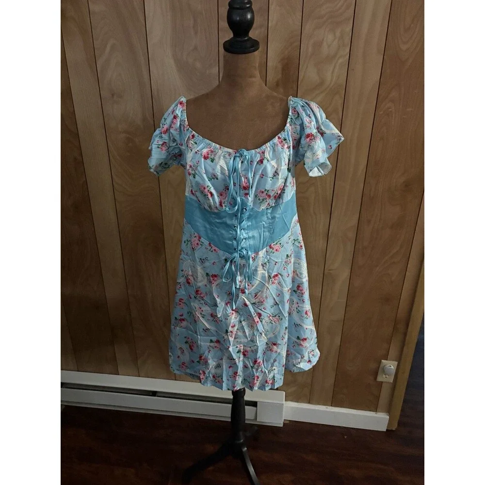 Shein Curve Women’s Blue Floral Corset Dress Size 0x Short Sleeve
